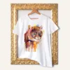 Jaguarundi watercolor painting printed on a white cotton T-shirt by Slaveika Aladjova
