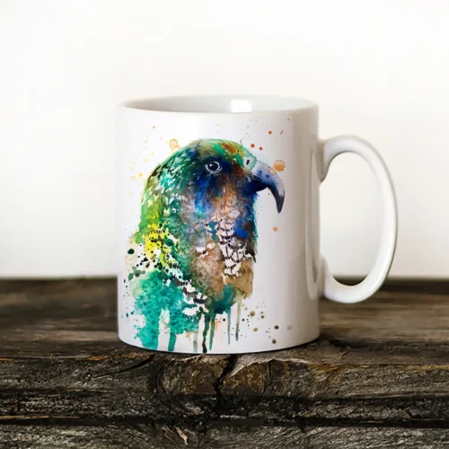Kea watercolor painting printed on an 11 oz ceramic art mug by Slaveika Aladjova