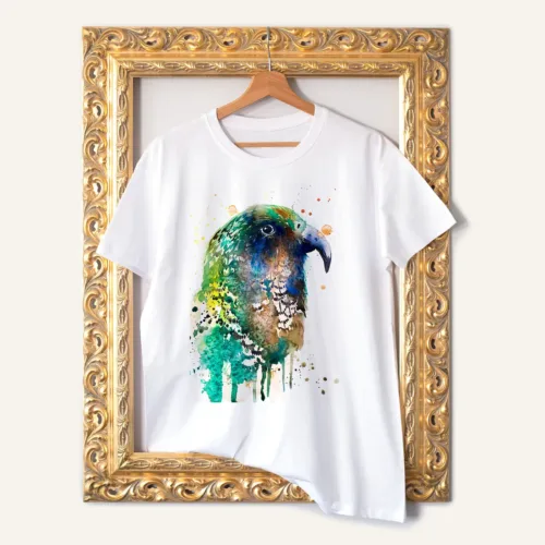 Kea T-Shirt, Watercolor Art Tee Kea watercolor painting printed on a white cotton T-shirt by Slaveika Aladjova