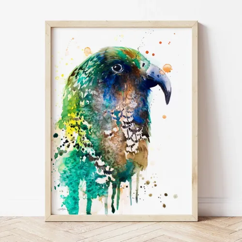 Kea watercolor painting the artwork on the T-shirt by Slaveika Aladjova