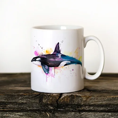 Killer Whale Art Mug, Watercolor Ceramic Mug 11 oz Killer Whale watercolor painting printed on an 11 oz ceramic art mug by Slaveika Aladjova