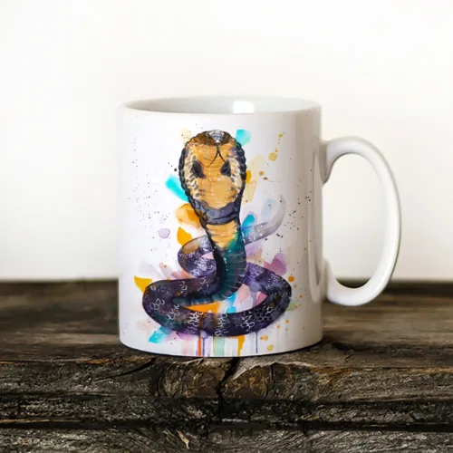 King Cobra Art Mug, Watercolor Ceramic Mug 11 oz King Cobra watercolor painting printed on an 11 oz ceramic art mug by Slaveika Aladjova