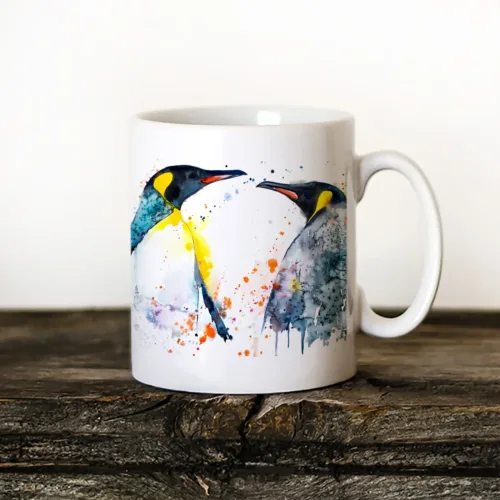 King Penguins Art Mug, Watercolor Ceramic Mug 11 oz King Penguins watercolor painting printed on an 11 oz ceramic art mug by Slaveika Aladjova