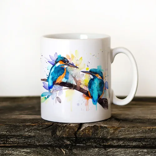 Kingfisher watercolor painting printed on an 11 oz ceramic art mug by Slaveika Aladjova