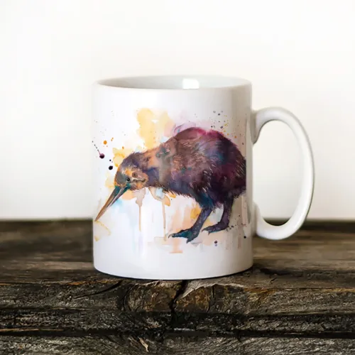 Kiwi Bird Art Mug, Watercolor Ceramic Mug 11 oz Kiwi Bird watercolor painting printed on an 11 oz ceramic art mug by Slaveika Aladjova