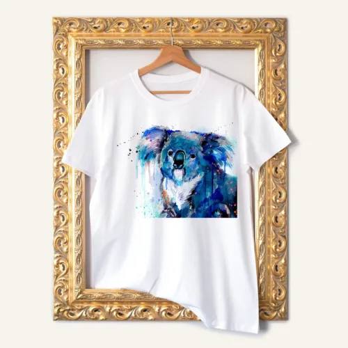 Koala T-Shirt, Watercolor Art Tee Koala watercolor painting printed on a white cotton T-shirt by Slaveika Aladjova