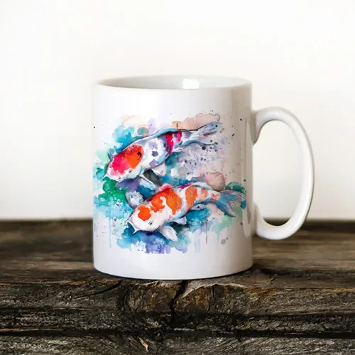 Koi Art Mug, Watercolor Ceramic Mug 11 oz Koi watercolor painting printed on an 11 oz ceramic art mug by Slaveika Aladjova