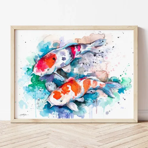 Koi watercolor painting the artwork on the T-shirt by Slaveika Aladjova