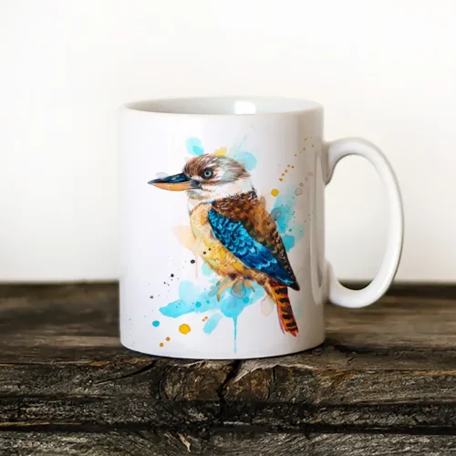 Kookaburra Art Mug, Watercolor Ceramic Mug 11 oz Kookaburra watercolor painting printed on an 11 oz ceramic art mug by Slaveika Aladjova
