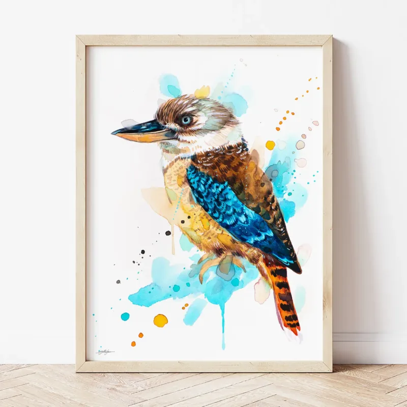 Kookaburra watercolor painting the artwork on the T-shirt by Slaveika Aladjova