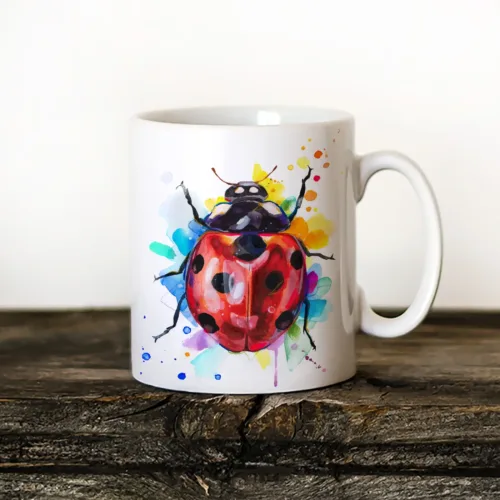 Ladybug Art Mug, Watercolor Ceramic Mug 11 oz Ladybug watercolor painting printed on an 11 oz ceramic art mug by Slaveika Aladjova