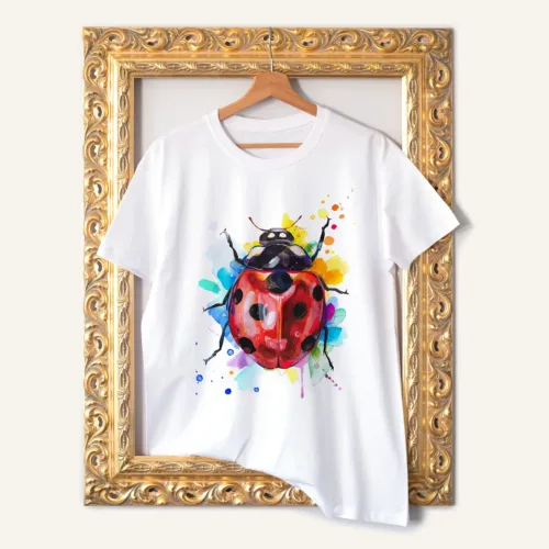 Ladybug T-Shirt, Watercolor Art Tee Ladybug watercolor painting printed on a white cotton T-shirt by Slaveika Aladjova
