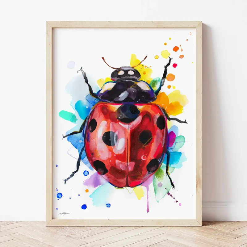 Ladybug watercolor painting the artwork on the T-shirt by Slaveika Aladjova