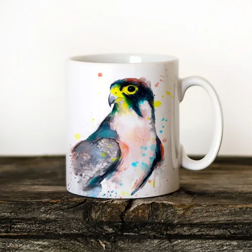 Lanner Falcon Art Mug, Watercolor Ceramic Mug 11 oz Lanner Falcon watercolor painting printed on an 11 oz ceramic art mug by Slaveika Aladjova