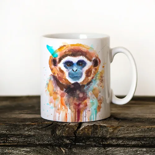 Lar Gibbon Art Mug, Watercolor Ceramic Mug 11 oz Lar Gibbon watercolor painting printed on an 11 oz ceramic art mug by Slaveika Aladjova