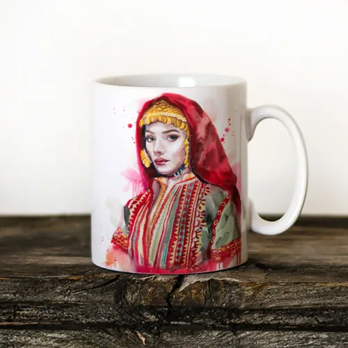 Lazarka Girl from the Village of Pirin Art Mug, Watercolor Ceramic Mug 11 oz Lazarka Girl from the Village of Pirin watercolor painting printed on an 11 oz ceramic art mug by Slaveika Aladjova