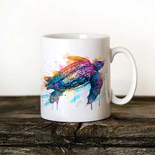 Leatherback Sea Turtle Art Mug, Watercolor Ceramic Mug 11 oz Leatherback Sea Turtle watercolor painting printed on an 11 oz ceramic art mug by Slaveika Aladjova
