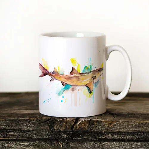 Lemon Shark Art Mug, Watercolor Ceramic Mug 11 oz Lemon Shark watercolor painting printed on an 11 oz ceramic art mug by Slaveika Aladjova