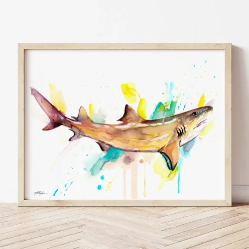 Lemon Shark watercolor painting the artwork on the T-shirt by Slaveika Aladjova