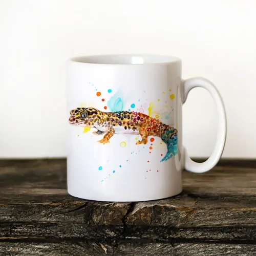 Leopard Gecko Art Mug, Watercolor Ceramic Mug 11 oz Leopard Gecko watercolor painting printed on an 11 oz ceramic art mug by Slaveika Aladjova