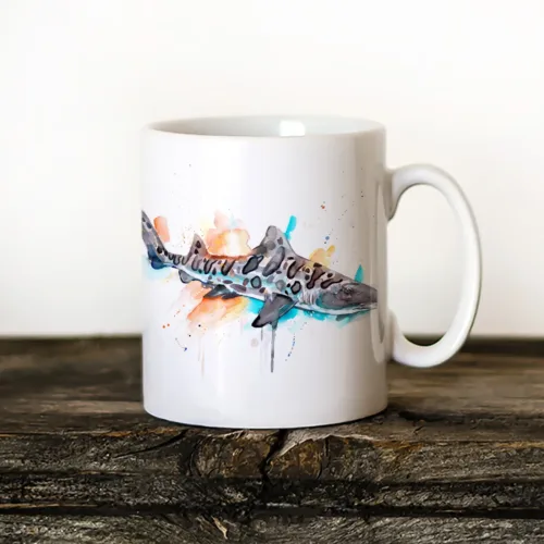 Leopard Shark Art Mug, Watercolor Ceramic Mug 11 oz Leopard Shark watercolor painting printed on an 11 oz ceramic art mug by Slaveika Aladjova