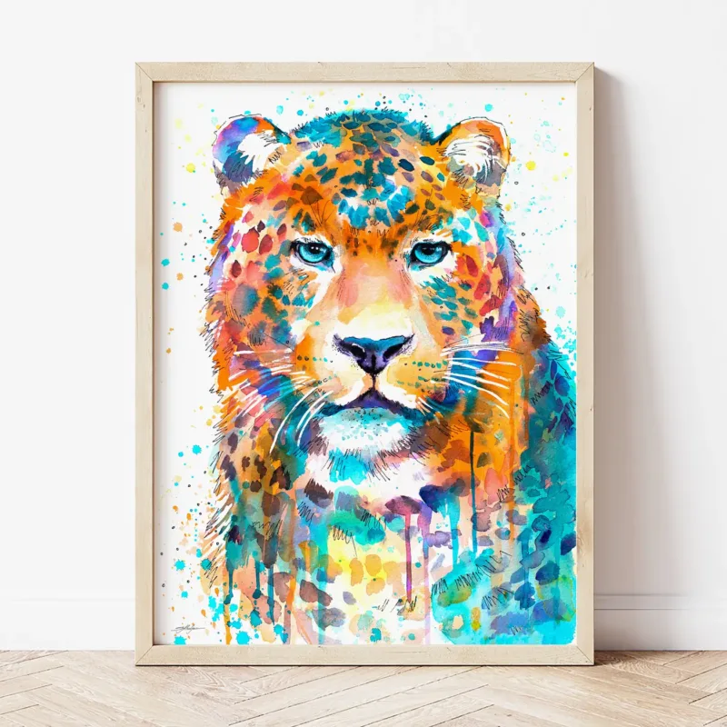 Leopard watercolor painting the artwork on the T-shirt by Slaveika Aladjova