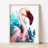 Lesser Flamingo watercolor painting the artwork on the T-shirt by Slaveika Aladjova