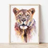 Lioness watercolor painting the artwork on the T-shirt by Slaveika Aladjova