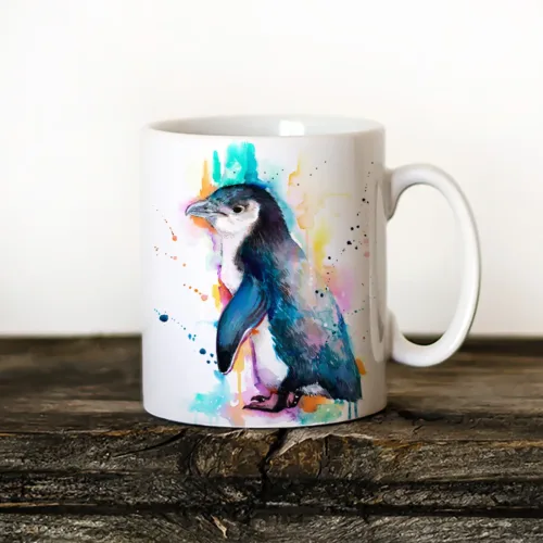Little Blue Penguin Art Mug, Watercolor Ceramic Mug 11 oz Little Blue Penguin watercolor painting printed on an 11 oz ceramic art mug by Slaveika Aladjova