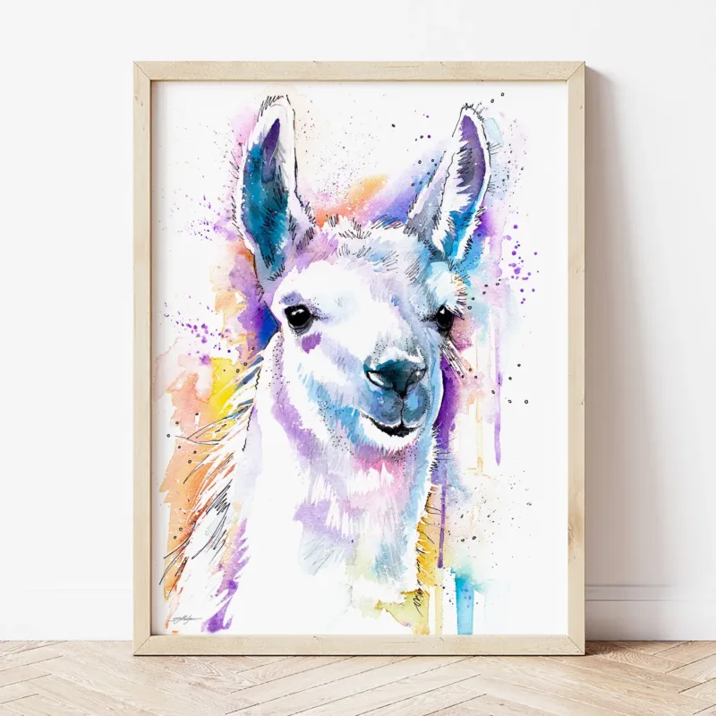 Llama watercolor painting the artwork on the T-shirt by Slaveika Aladjova