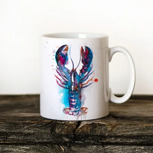 Lobster Art Mug, Watercolor Ceramic Mug 11 oz Lobster watercolor painting printed on an 11 oz ceramic art mug by Slaveika Aladjova