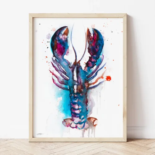 Lobster watercolor painting the artwork on the T-shirt by Slaveika Aladjova