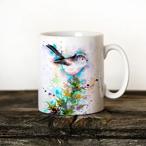 Long-tailed Tit Art Mug, Watercolor Ceramic Mug 11 oz Long-tailed Tit watercolor painting printed on an 11 oz ceramic art mug by Slaveika Aladjova