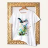 Long-tailed Tit watercolor painting printed on a white cotton T-shirt by Slaveika Aladjova