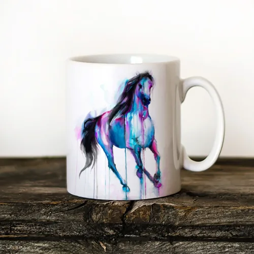 Magical Horse Art Mug, Watercolor Ceramic Mug 11 oz Magical Horse watercolor painting printed on an 11 oz ceramic art mug by Slaveika Aladjova