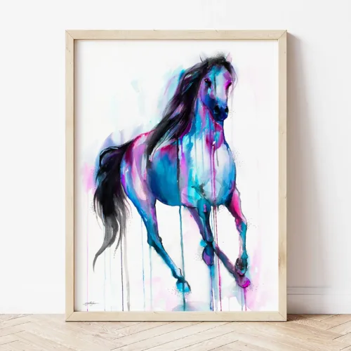 Magical Horse watercolor painting the artwork on the T-shirt by Slaveika Aladjova