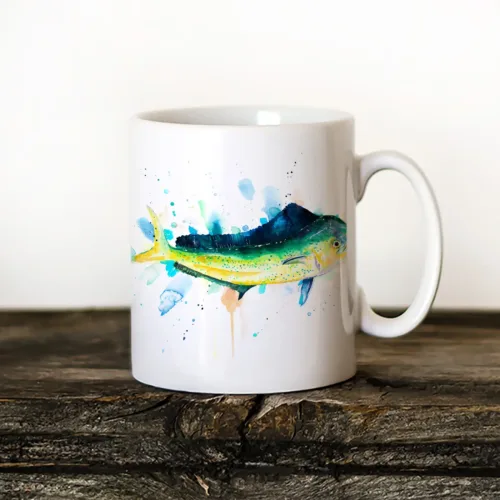 Mahi Mahi Art Mug, Watercolor Ceramic Mug 11 oz Mahi Mahi watercolor painting printed on an 11 oz ceramic art mug by Slaveika Aladjova