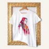 Maiden from Pirin with a Red Veil watercolor painting printed on a white cotton T-shirt by Slaveika Aladjova