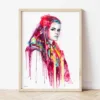Maiden from Pirin with a Red Veil watercolor painting the artwork on the T-shirt by Slaveika Aladjova