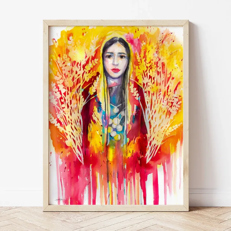 Maiden in a Costume from the Dobrudzha Region watercolor painting the artwork on the T-shirt by Slaveika Aladjova