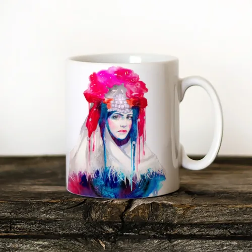 Maiden in a Festive Costume from Southeast Bulgaria Art Mug, Watercolor Ceramic Mug 11 oz Maiden in a Festive Costume from Southeast Bulgaria watercolor painting printed on an 11 oz ceramic art mug by Slaveika Aladjova