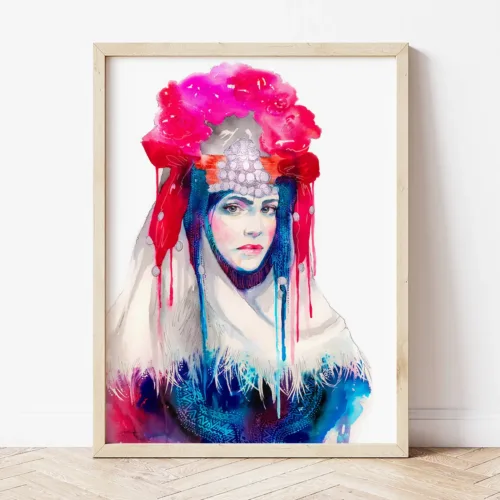 Maiden in a Festive Costume from Southeast Bulgaria watercolor painting the artwork on the T-shirt by Slaveika Aladjova