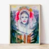 Maiden in a Festive Costume from the Pirin Region watercolor painting the artwork on the T-shirt by Slaveika Aladjova