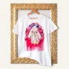 Maiden in a Festive Costume with Roses watercolor painting printed on a white cotton T-shirt by Slaveika Aladjova