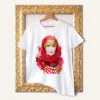 Maiden in a Folk Costume with Gold Jewelry watercolor painting printed on a white cotton T-shirt by Slaveika Aladjova