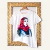 Maiden in a Winter Festive Costume watercolor painting printed on a white cotton T-shirt by Slaveika Aladjova
