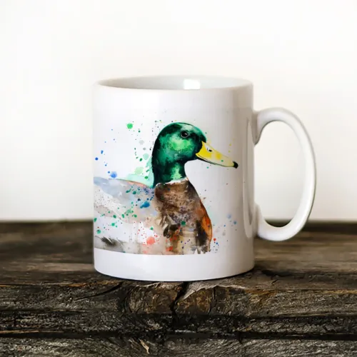 Mallard Duck Art Mug, Watercolor Ceramic Mug 11 oz Mallard Duck watercolor painting printed on an 11 oz ceramic art mug by Slaveika Aladjova