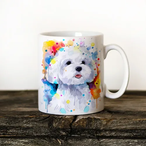 Maltese Dog Art Mug, Watercolor Ceramic Mug 11 oz Maltese Dog watercolor painting printed on an 11 oz ceramic art mug by Slaveika Aladjova