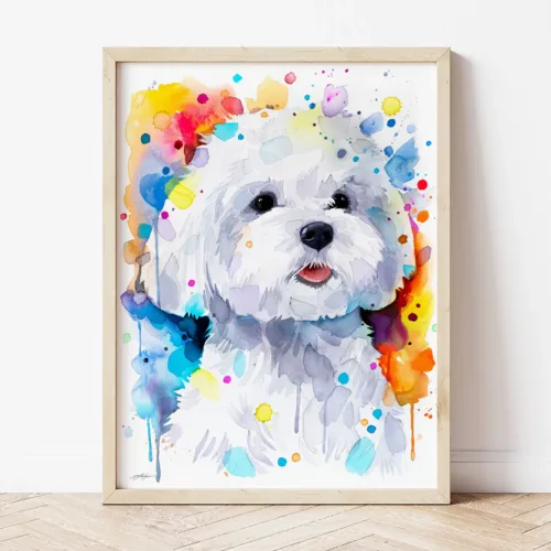 Maltese Dog watercolor painting the artwork on the T-shirt by Slaveika Aladjova