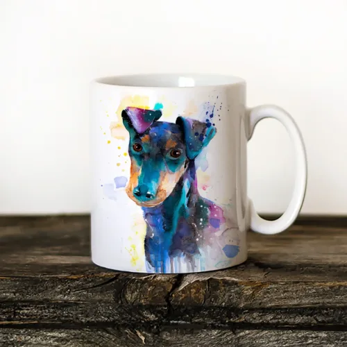 Manchester Terrier Art Mug, Watercolor Ceramic Mug 11 oz Manchester Terrier watercolor painting printed on an 11 oz ceramic art mug by Slaveika Aladjova